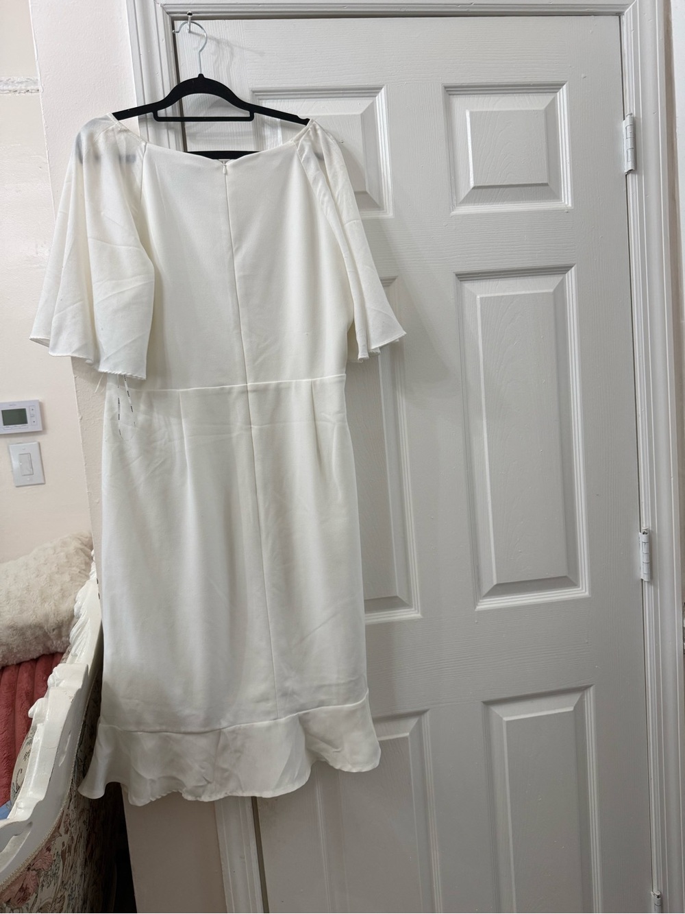 DKNY Cream Midi Dress with Side Gather and Ruffle Hem - Picture 3 of 4